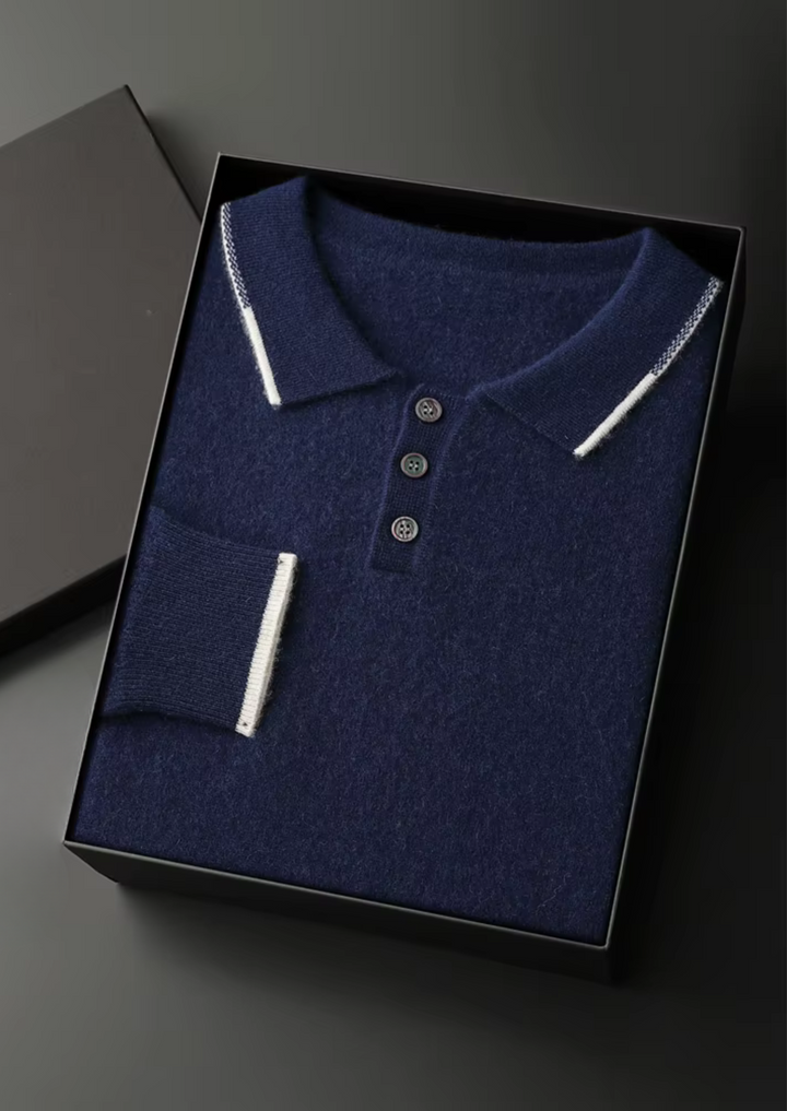 Cashmere Two-Tone Button Polo navy blue image 1 #color_navy-blue