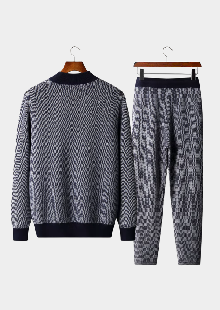 Pure Extra-Fine Merino Wool Herringbone Set navy blue image 2 #color_navy-blue