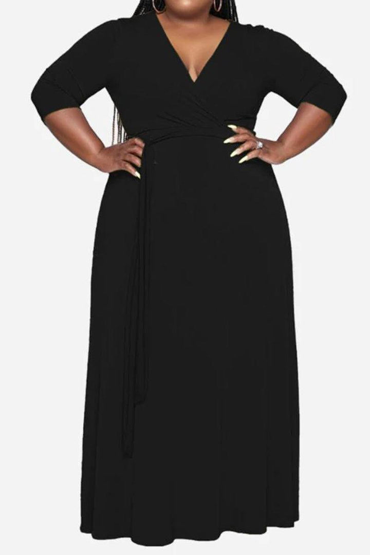 Elegant Plus Size Belted Dress army green image 1 