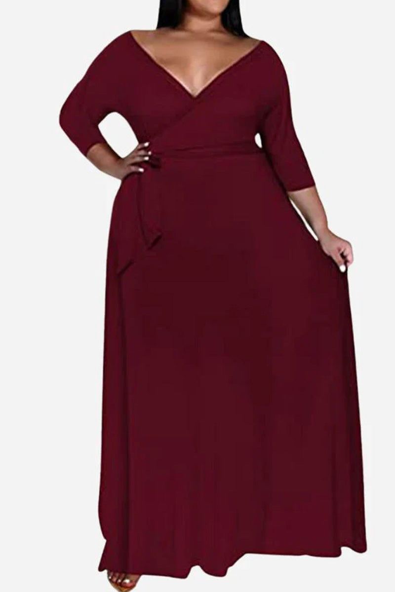 Elegant Plus Size Belted Dress yellow image 4 