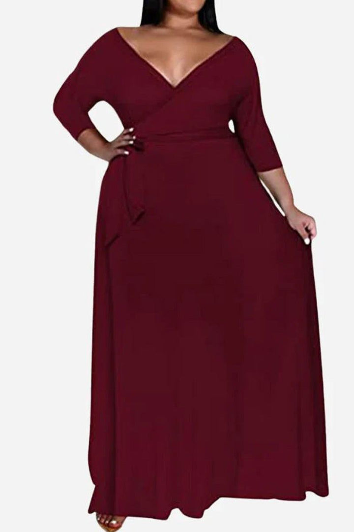 Elegant Plus Size Belted Dress yellow image 4 