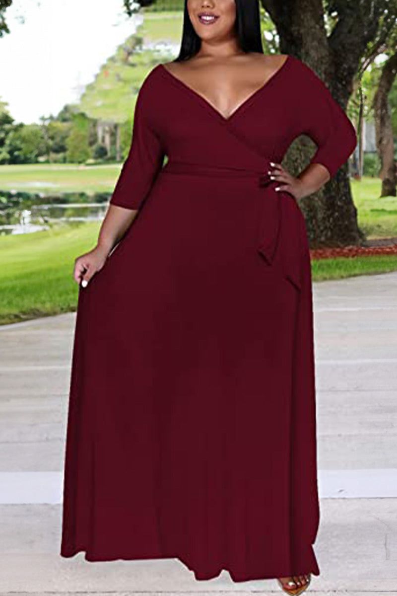 Elegant Plus Size Belted Dress yellow image 5 