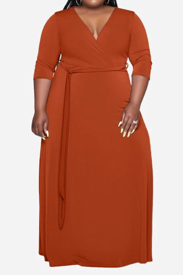 Elegant Plus Size Belted Dress rusty orange image 1 