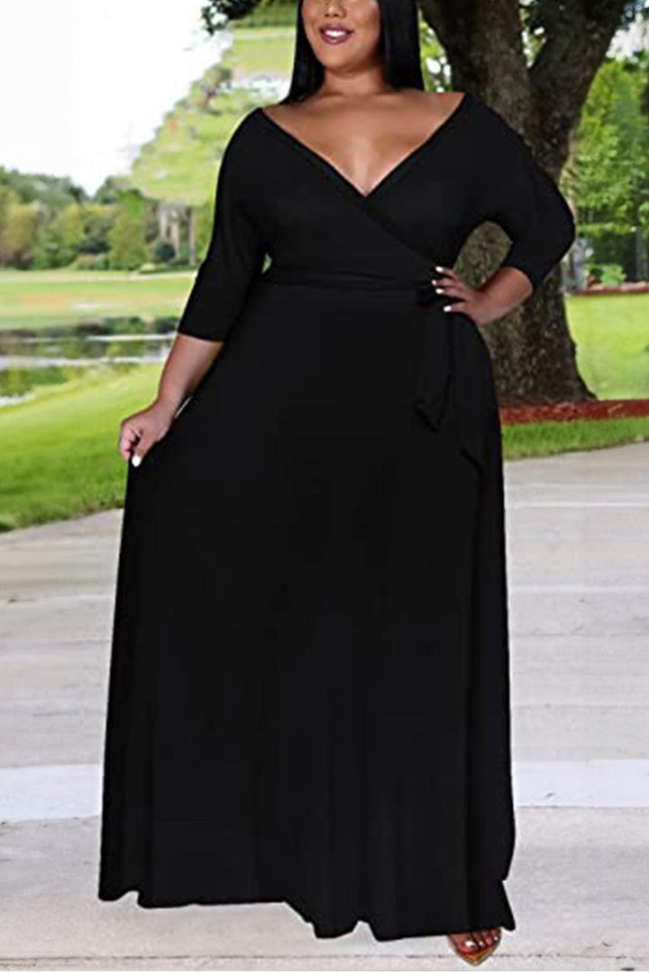 Elegant Plus Size Belted Dress army green image 2 