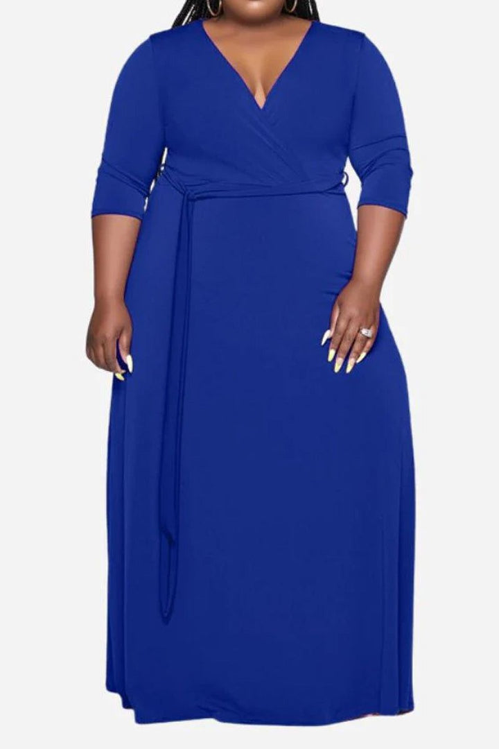 Elegant Plus Size Belted Dress royal blue image 1 