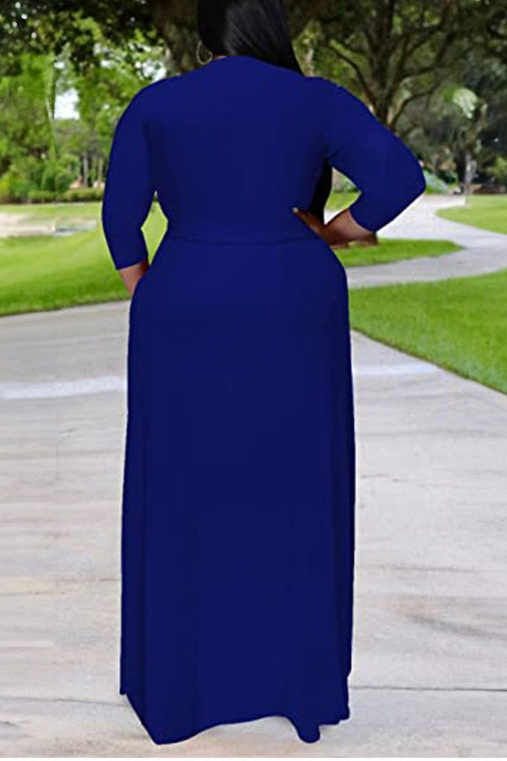 Elegant Plus Size Belted Dress royal blue image 3 