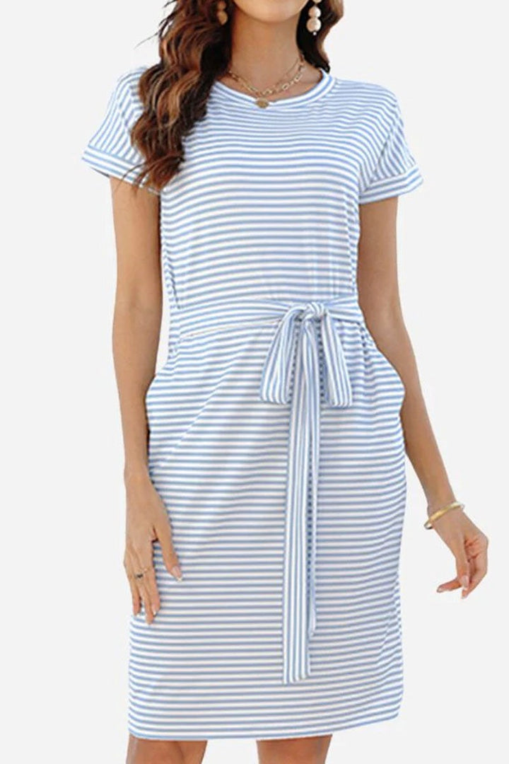 Airy Stripe Sheath Cotton Dress light blue stripe image 1 