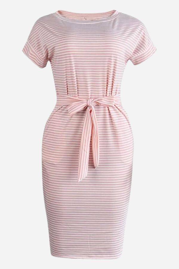 Airy Stripe Sheath Cotton Dress light pink stripe image 3 