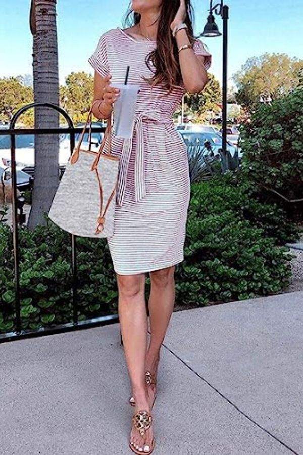 Airy Stripe Sheath Cotton Dress light pink stripe image 4 