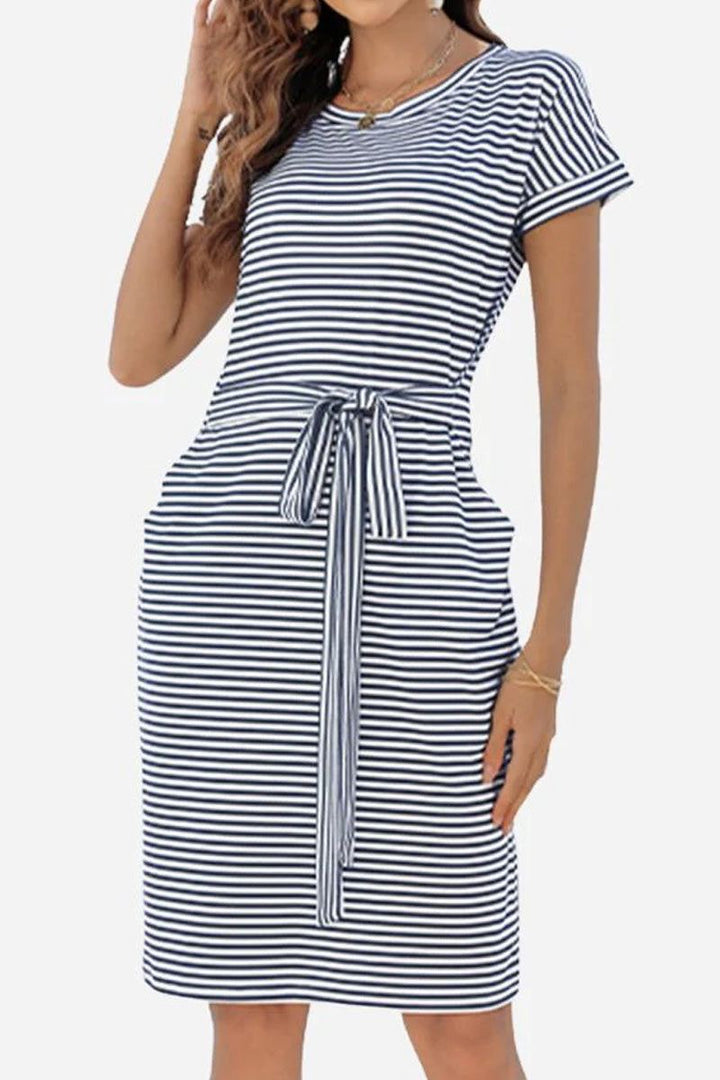 Airy Stripe Sheath Cotton Dress black stripe image 1 