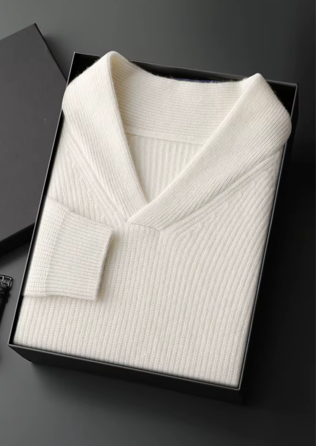 Cashmere Ribbed V-Neck Sweater ivory image 3 #color_ivory
