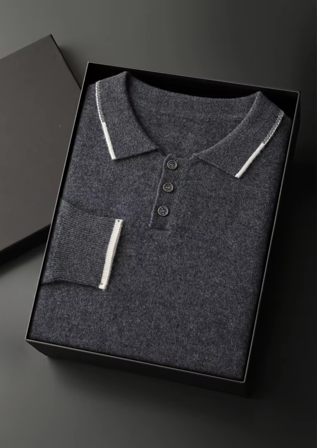 Cashmere Two-Tone Button Polo dark gray image 1 #color_dark-gray