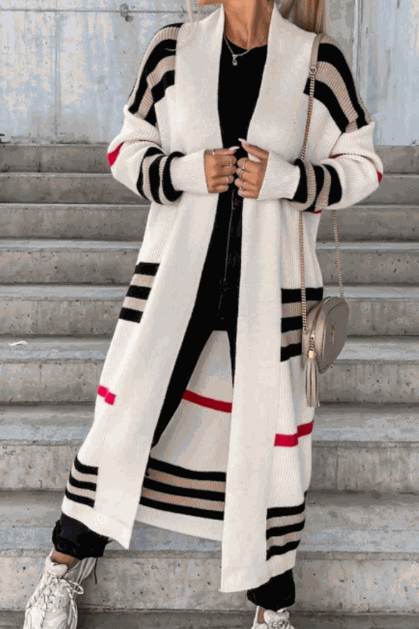 Cozy Striped Long Knitted Cardigan