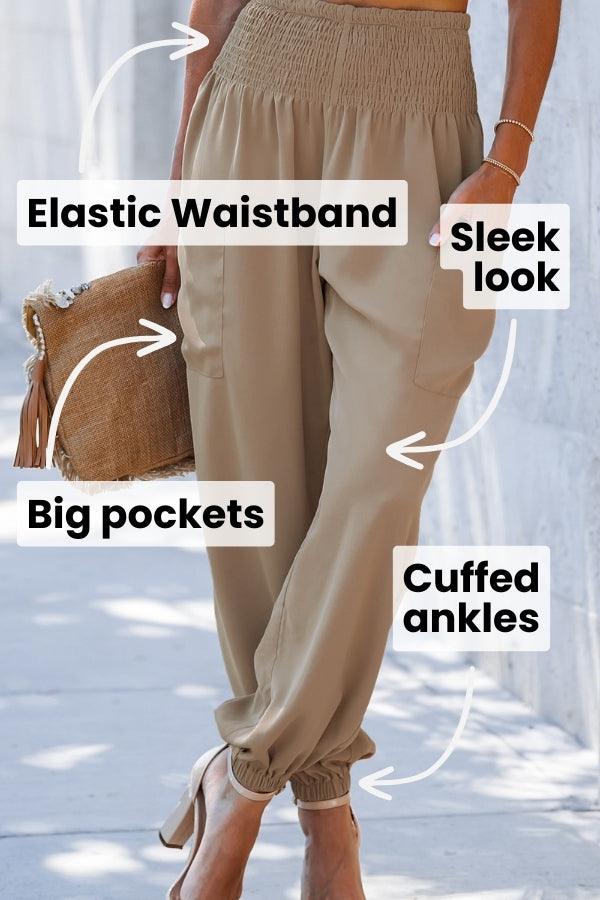 Boho Dreamer High-Waist Elastic Pants beige image 2 #color_beige