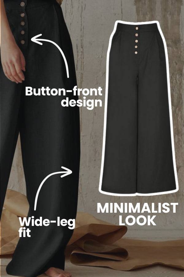 Button Front High Waist Palazzo Pants black image 2 