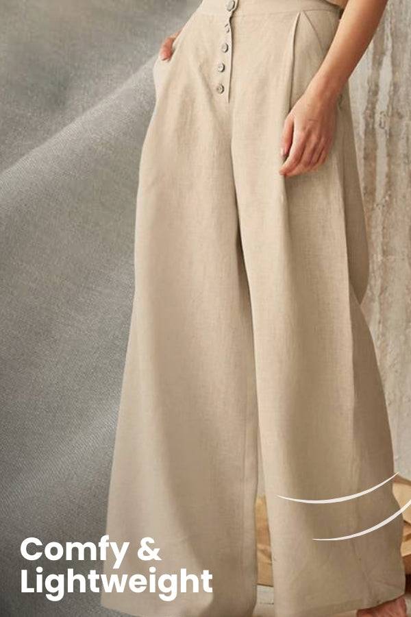 Button Front High Waist Palazzo Pants black image 3 