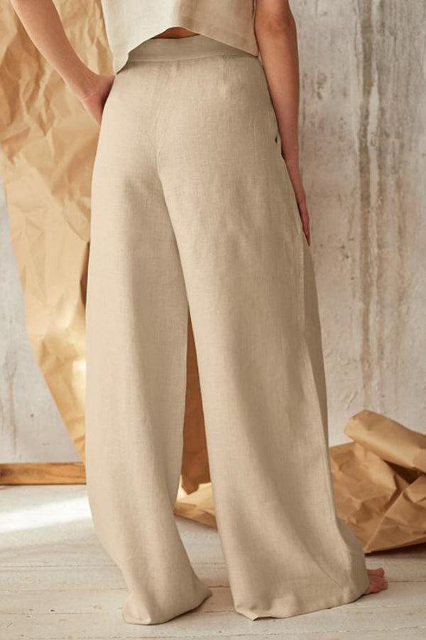 Button Front High Waist Palazzo Pants black image 5 
