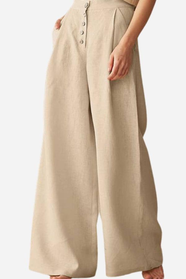 Button Front High Waist Palazzo Pants beige image 1 