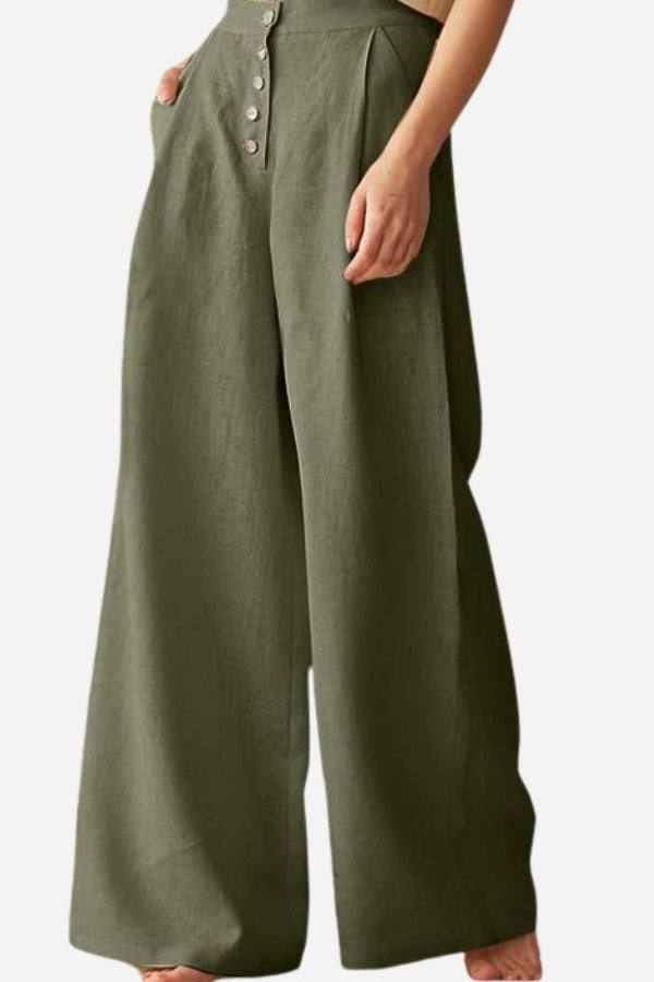 Button Front High Waist Palazzo Pants army green image 1 