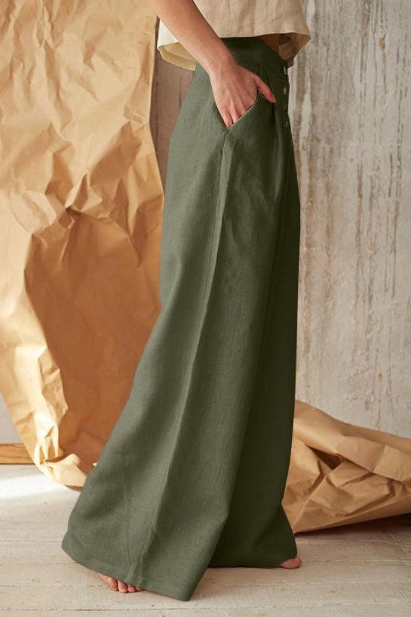 Button Front High Waist Palazzo Pants army green image 2 