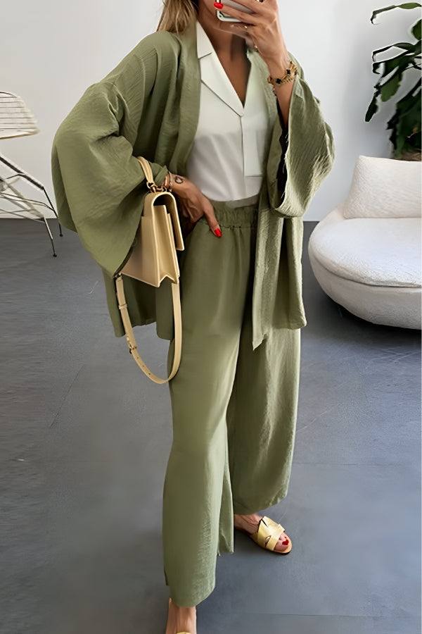 Chic Comfort Kimono Two-Piece Set olive green image 1 