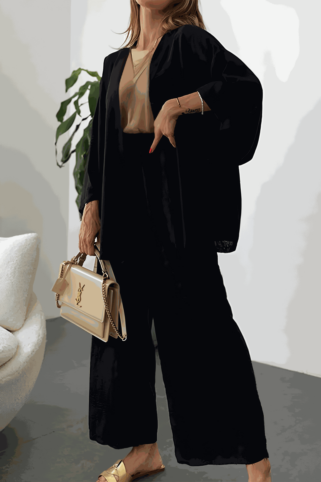 Chic Comfort Kimono Two-Piece Set black image 1 