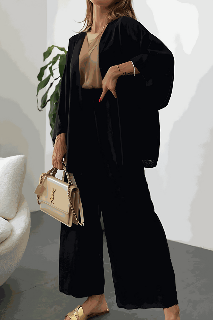 Chic Comfort Kimono Two-Piece Set black image 1 