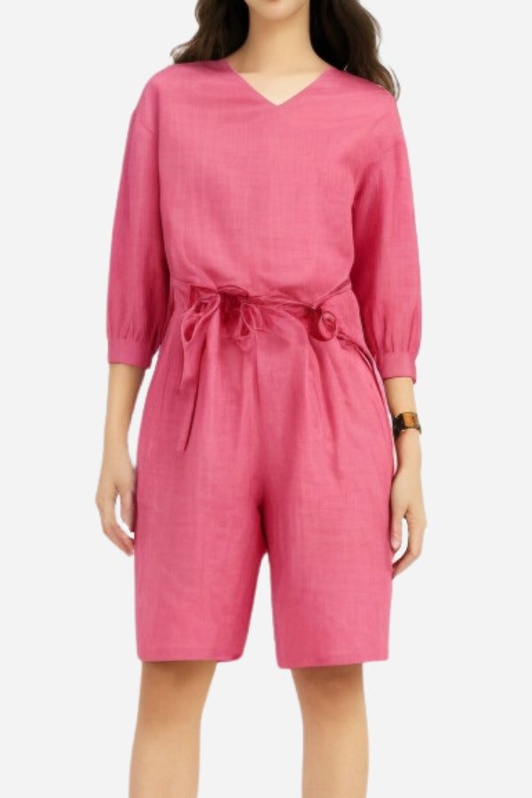 Stay Cool &amp; Classy: Two-piece Set With Loose Shirt &amp; High-waisted Shorts