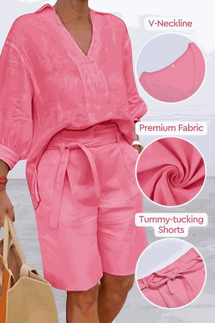 Stay Cool &amp; Classy: Two-piece Set With Loose Shirt &amp; High-waisted Shorts