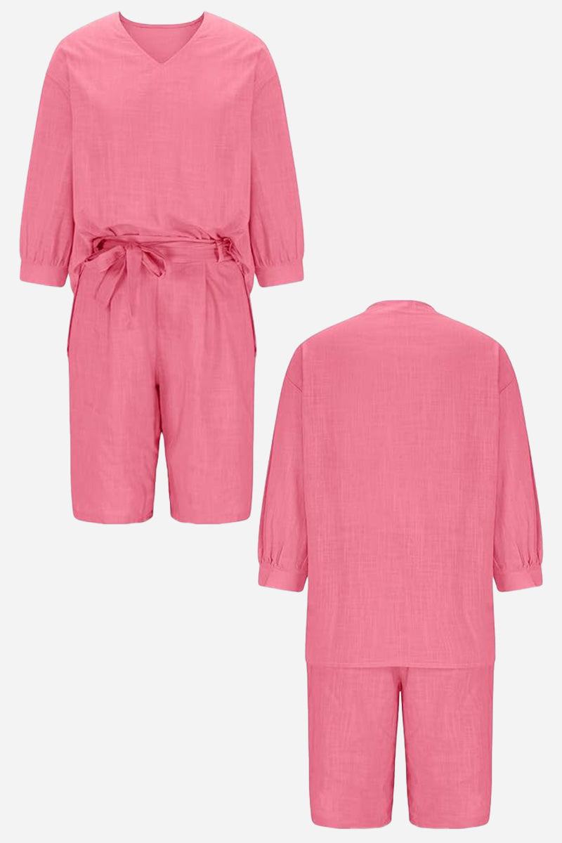 Stay Cool &amp; Classy: Two-piece Set With Loose Shirt &amp; High-waisted Shorts