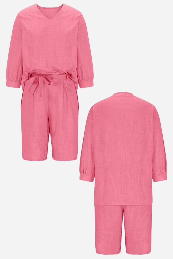 Stay Cool &amp; Classy: Two-piece Set With Loose Shirt &amp; High-waisted Shorts