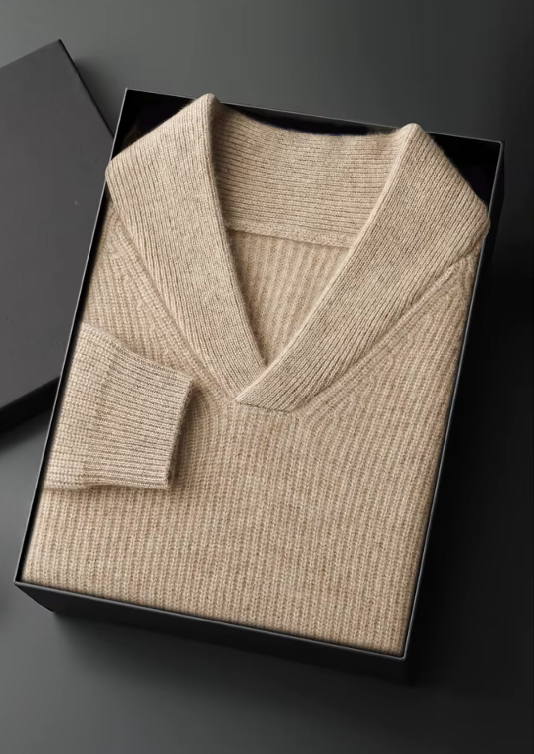 Cashmere Ribbed V-Neck Sweater sand image 1 #color_sand