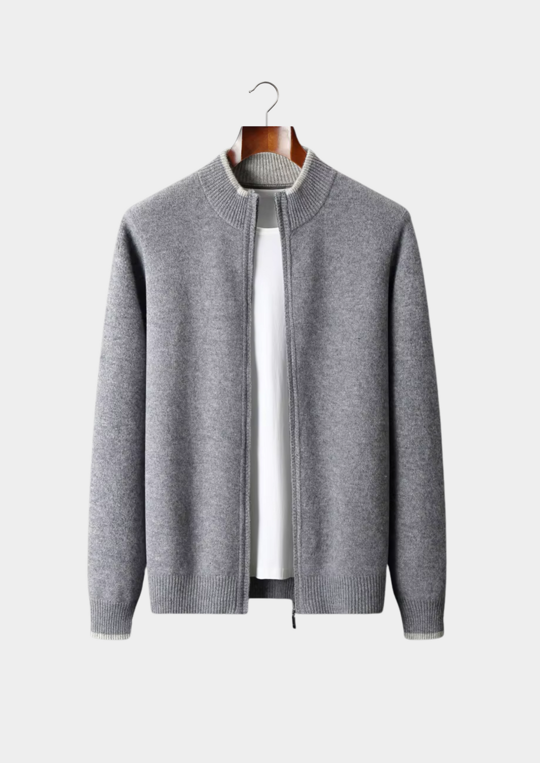 Pure Merino Two-Tone Zip Cardigan gray image 1 #color_gray