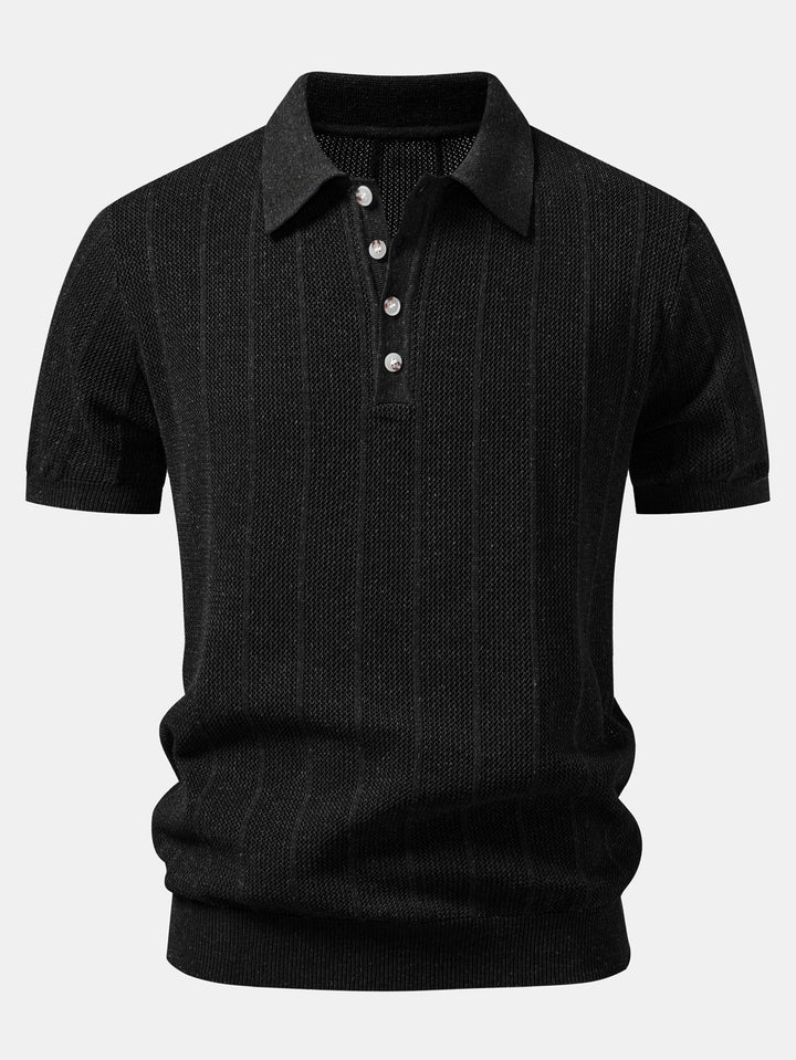 Linen Stripe Open Knit Polo & Straight Leg Linen Pants