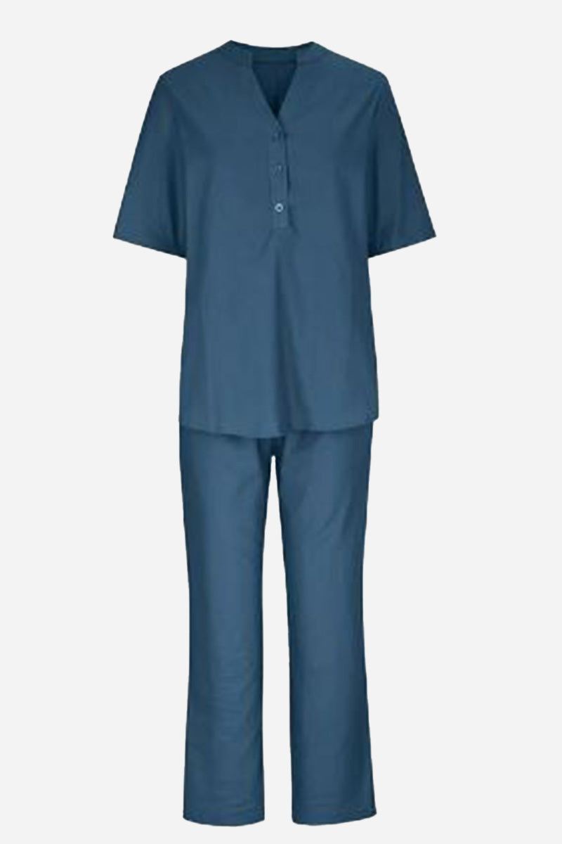 Dressed-up Casual: Short-Sleeved V-neck Top &amp; Wide Trouser Suit