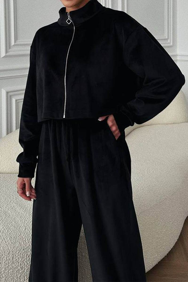 Zip Up + Wide Leg Pants Leisure Two-Piece Co-ord