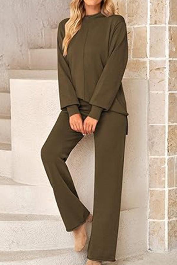 Feel Cozy but Stay in Style: High Neck Sweater Wide Leg Pant Set brown image 3 