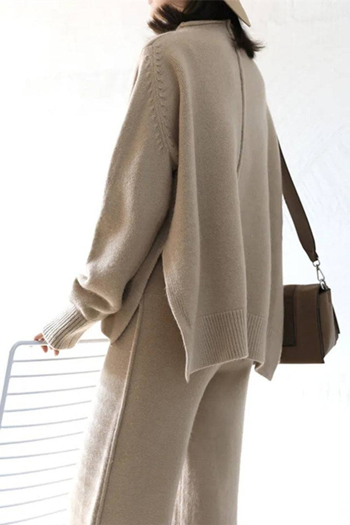 Feel Cozy but Stay in Style: High Neck Sweater Wide Leg Pant Set black image 6 