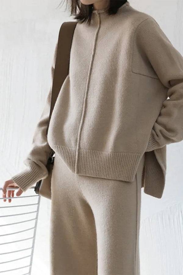 Feel Cozy but Stay in Style: High Neck Sweater Wide Leg Pant Set apricot image 2 