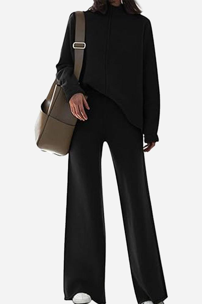 Feel Cozy but Stay in Style: High Neck Sweater Wide Leg Pant Set apricot image 3 