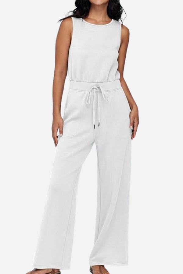 Sleeveless Wide Leg Pants Jumpsuit white image 1 