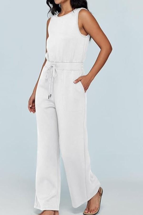 Sleeveless Wide Leg Pants Jumpsuit white image 2 