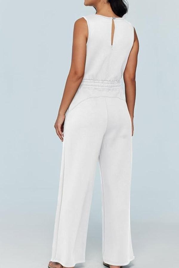 Sleeveless Wide Leg Pants Jumpsuit white image 3 