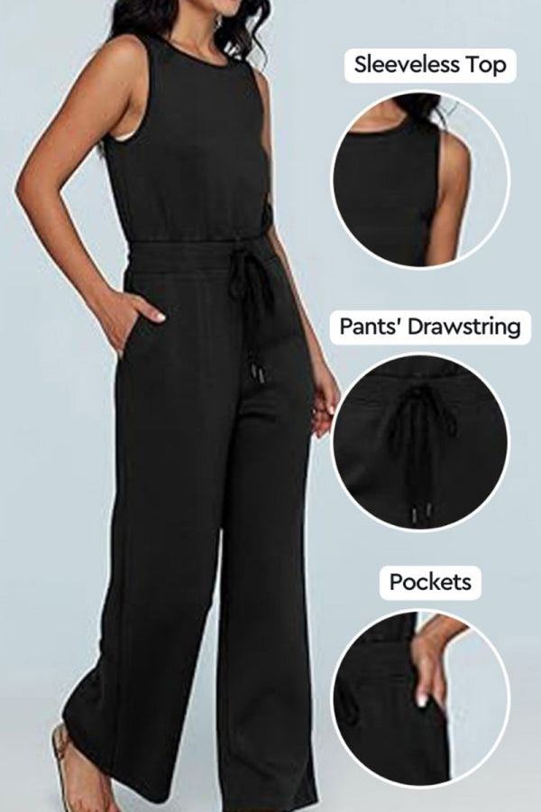 Sleeveless Wide Leg Pants Jumpsuit black image 2 #color_black