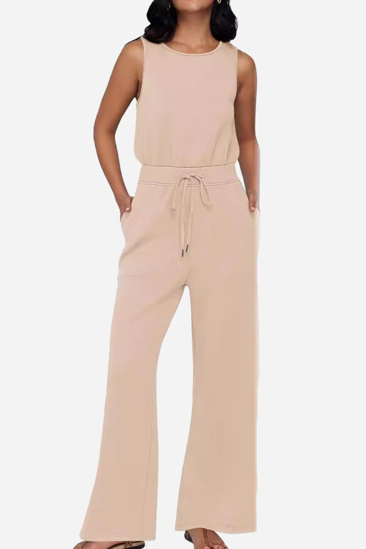 Sleeveless Wide Leg Pants Jumpsuit apricot image 1 