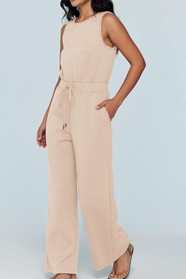 Sleeveless Wide Leg Pants Jumpsuit apricot image 2 