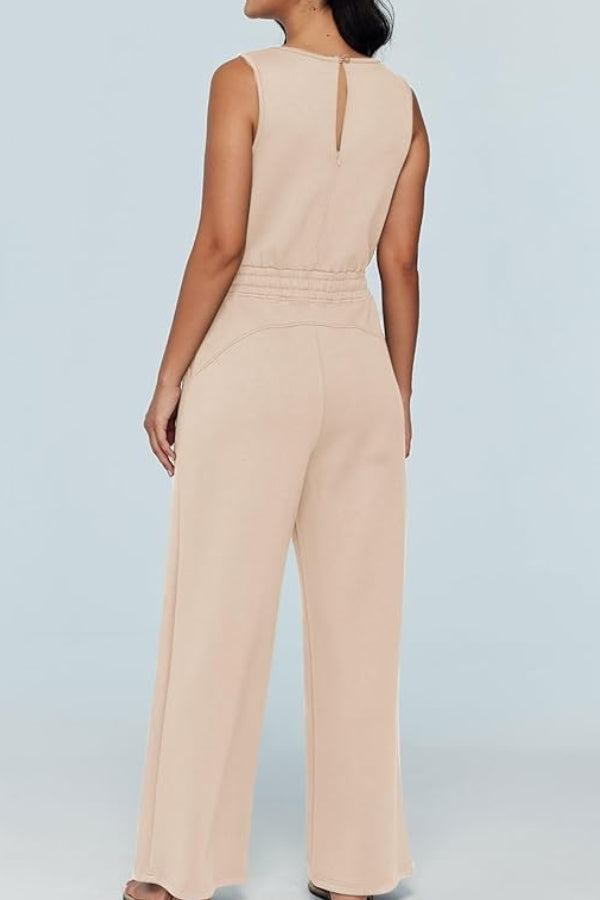 Sleeveless Wide Leg Pants Jumpsuit apricot image 3 