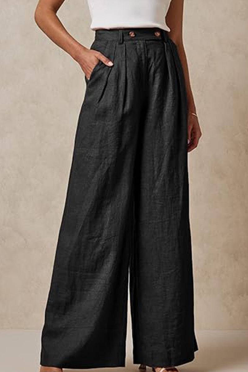 Wide Leg, High Waist, Elastic Waist Trousers With Pockets black image 2 