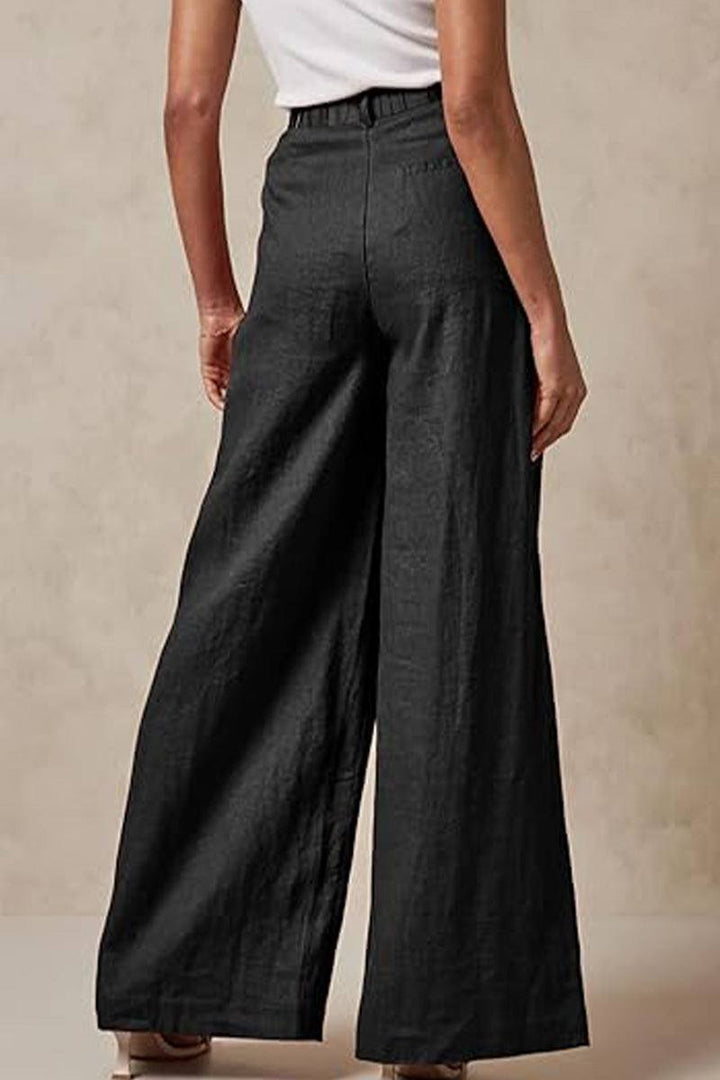Wide Leg, High Waist, Elastic Waist Trousers With Pockets black image 3 