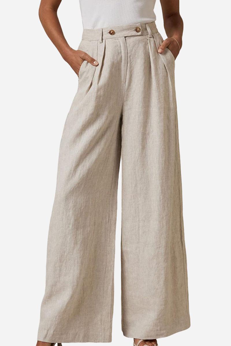 Wide Leg, High Waist, Elastic Waist Trousers With Pockets apricot image 1 